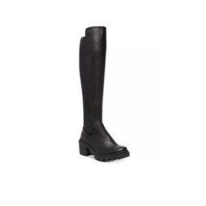 LIKE NEW Steve Madden Rino black lug sole knee high leather boots